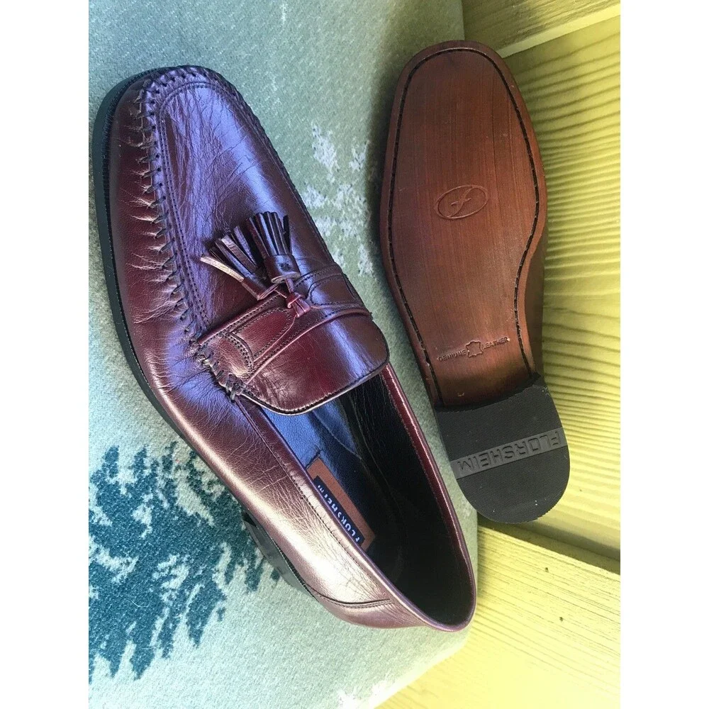 9 D Florsheim Carlo Wine Tassel Loafers Men’s Vintage Shoes Calf Skin
